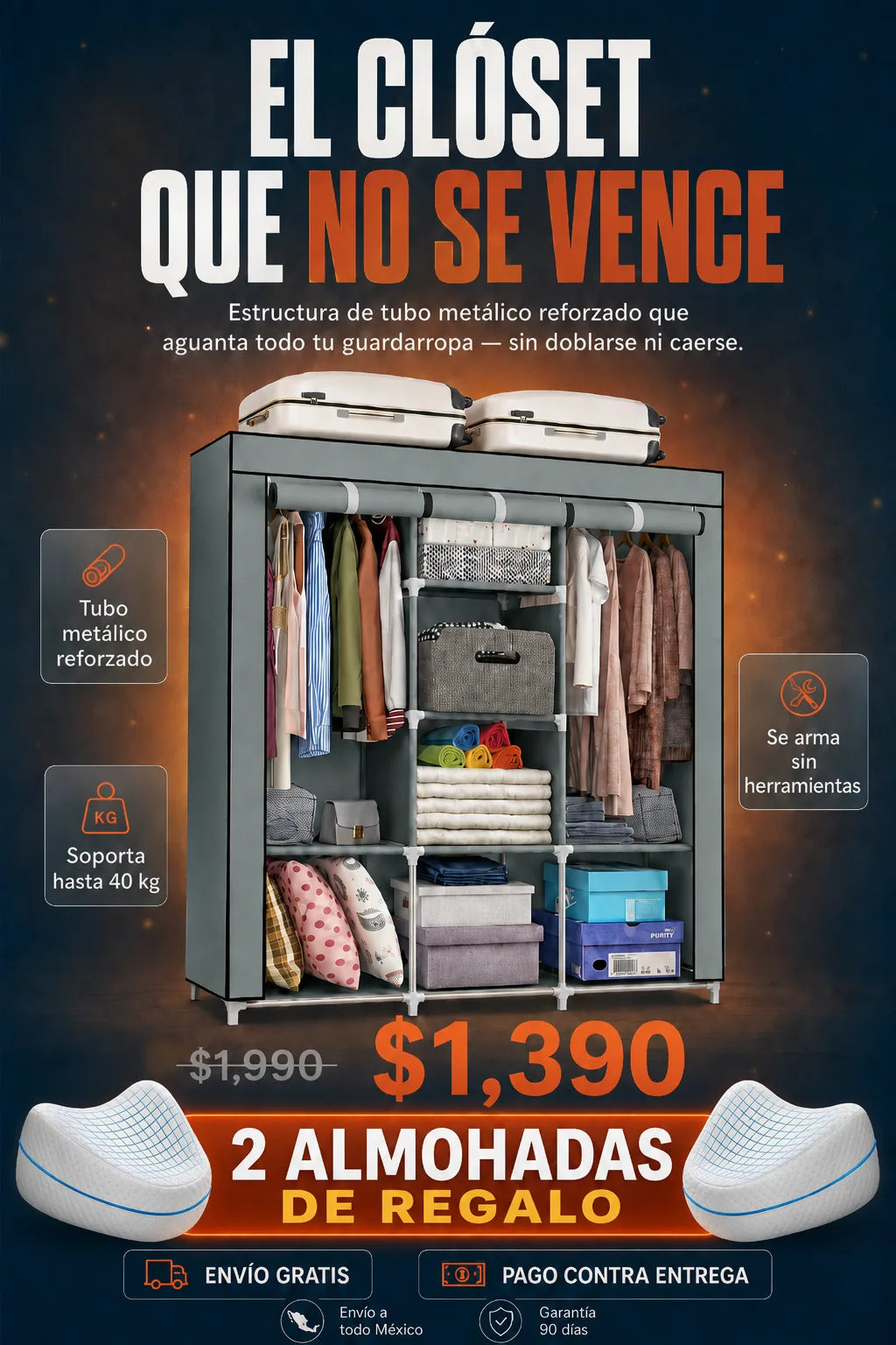 Kit Clóset Organizador Plegable reforzado + 2 almohadas - el clóset que no se vence