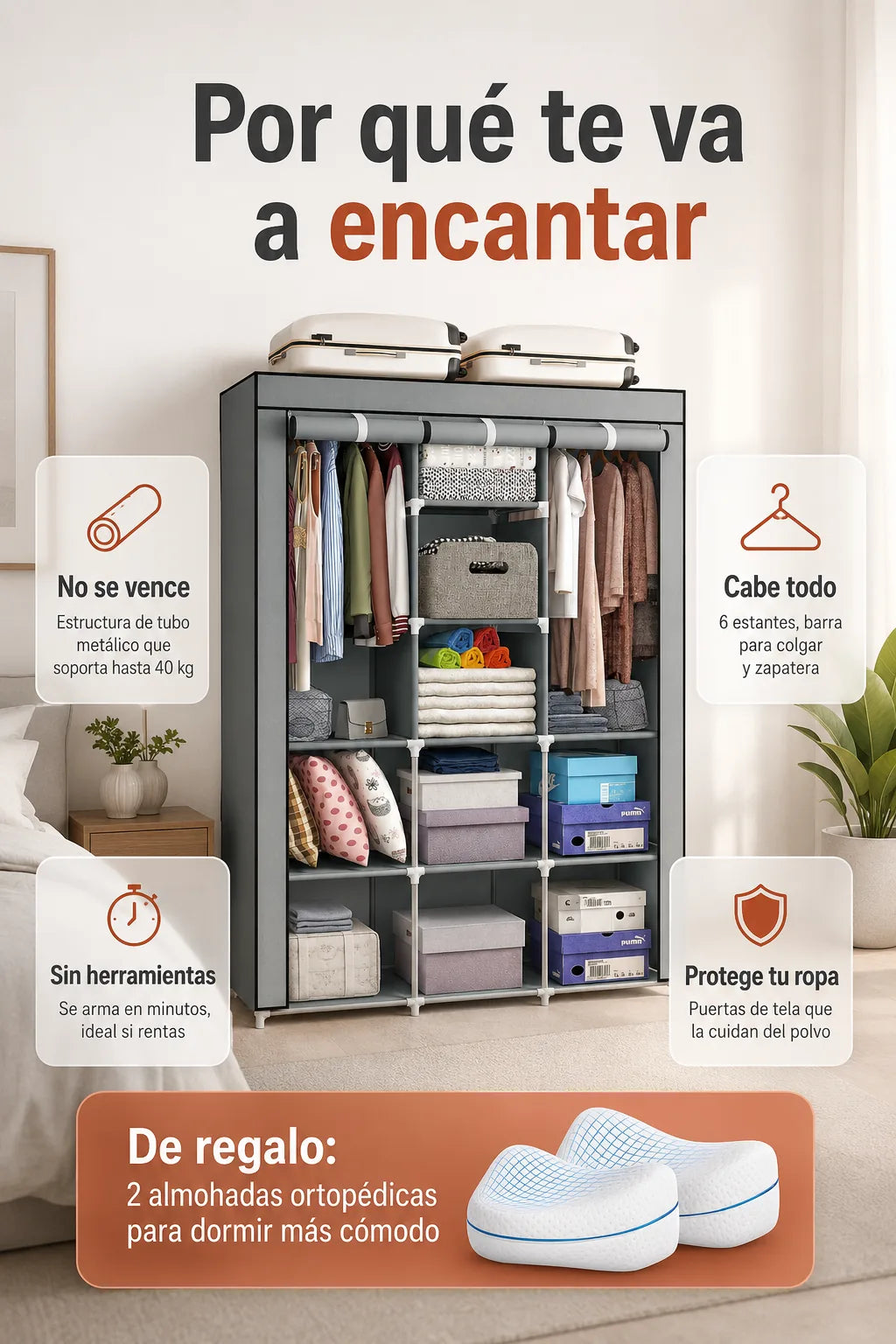 Beneficios: no se vence, cabe todo, se arma sin herramientas