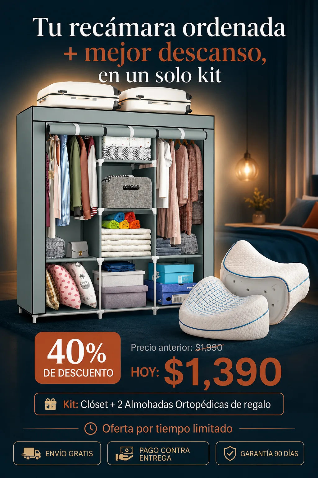 Oferta Kit Clóset + 2 almohadas $1,390 - pago contra entrega
