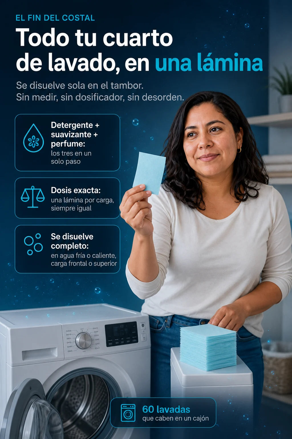 Una lamina ECOLAM se disuelve sola en el tambor de la lavadora