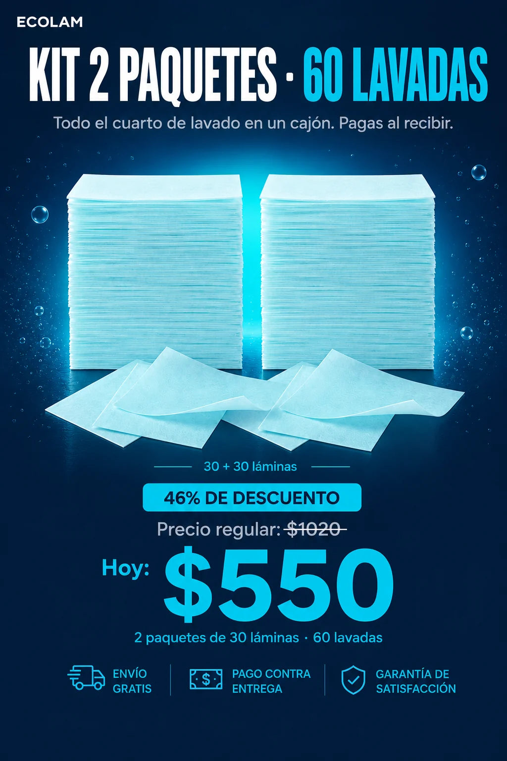 Oferta ECOLAM kit 2 paquetes 60 lavadas $550 - pago contra entrega