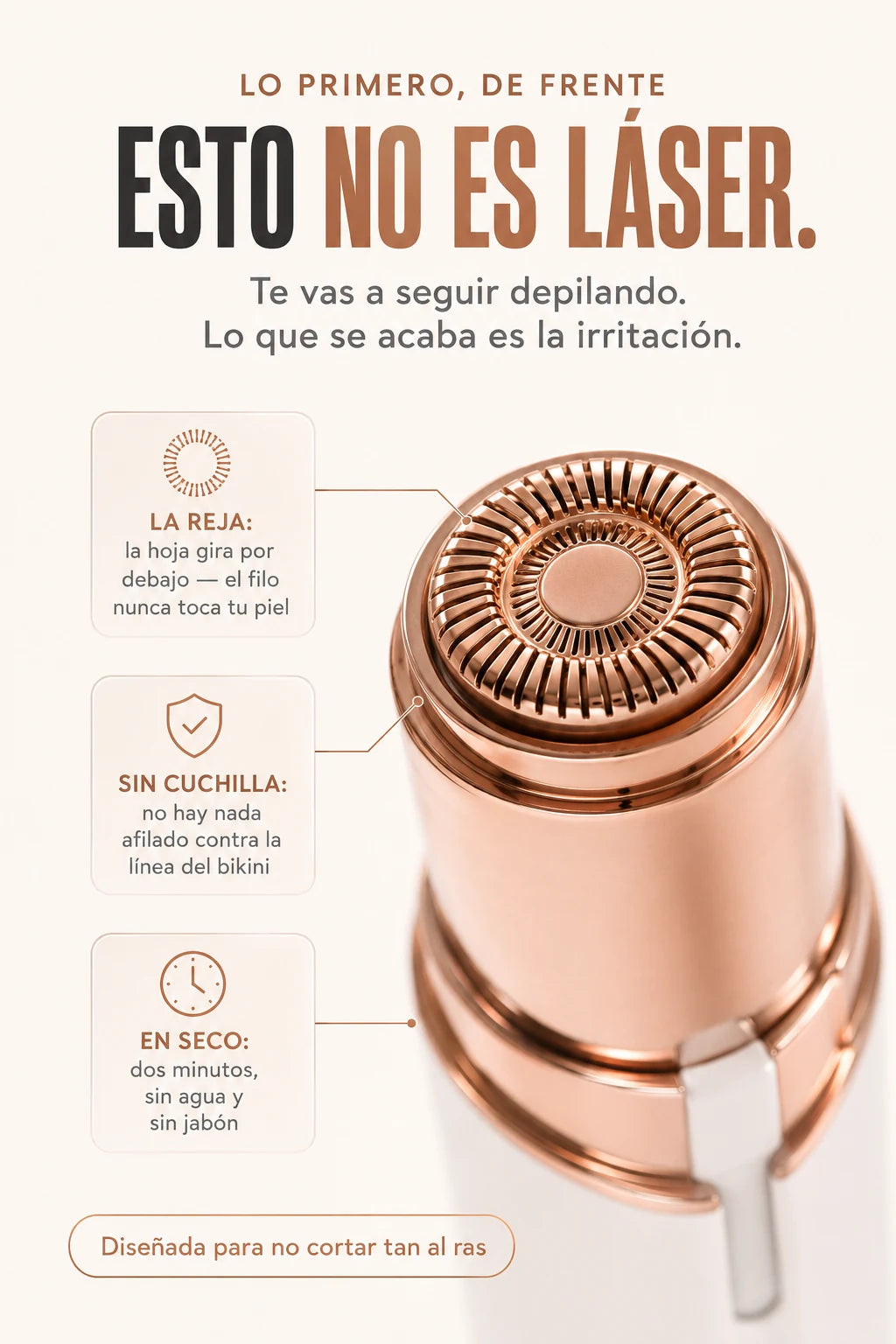 Esto no es laser: la reja evita que el filo toque la piel