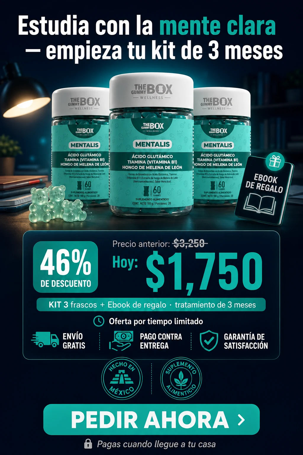 Oferta kit 3 frascos MENTALIS $1,750 - pedir ahora, pago contra entrega