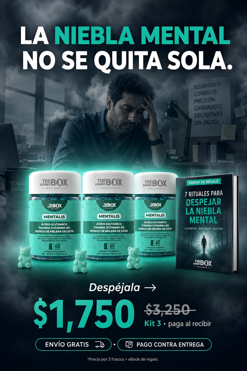 La niebla mental no se quita sola: MENTALIS apoya tu claridad mental - kit de 3 frascos, pago contra entrega