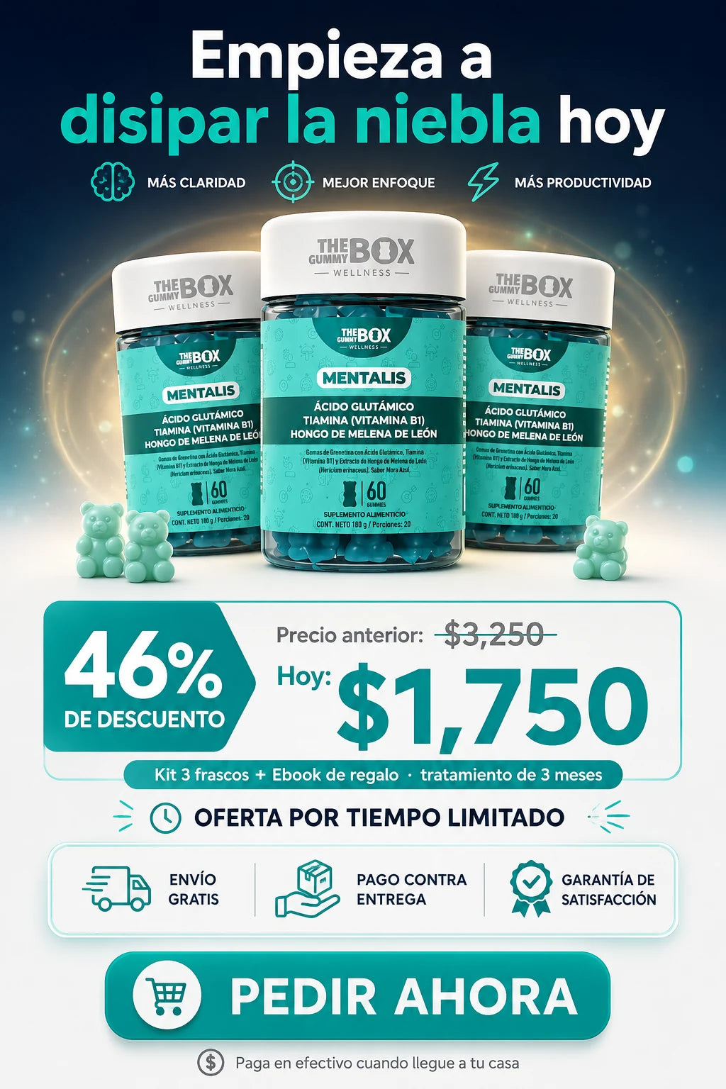 Oferta kit 3 frascos MENTALIS $1,750 - pedir ahora, pago contra entrega