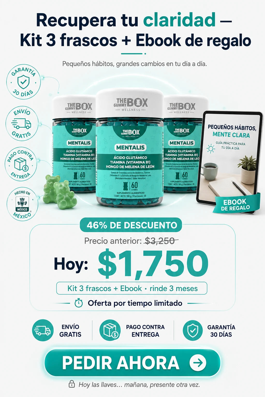 Oferta kit 3 frascos MENTALIS $1,750 - pedir ahora, pago contra entrega