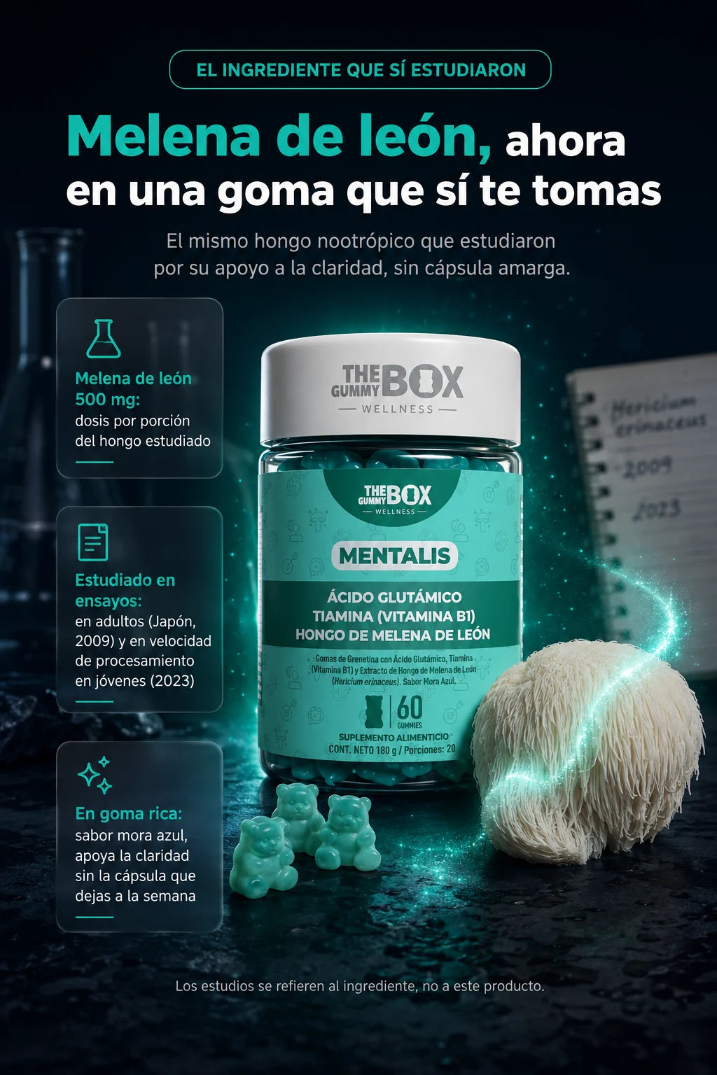 MENTALIS: gomas con Melena de Leon 500 mg y Vitamina B1 (sabor mora azul)
