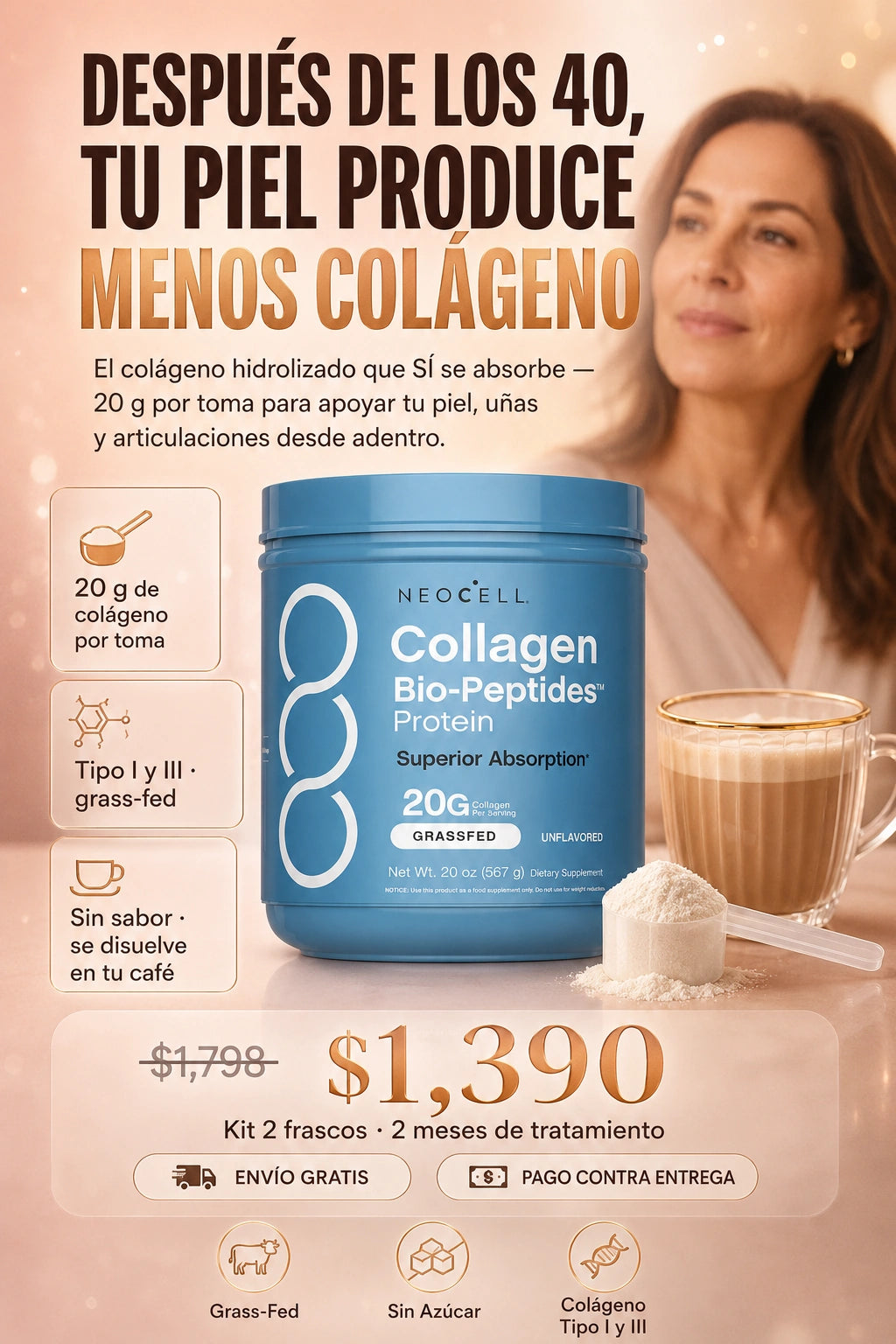 Después de los 40 tu piel produce menos colágeno — NeoCell Colágeno