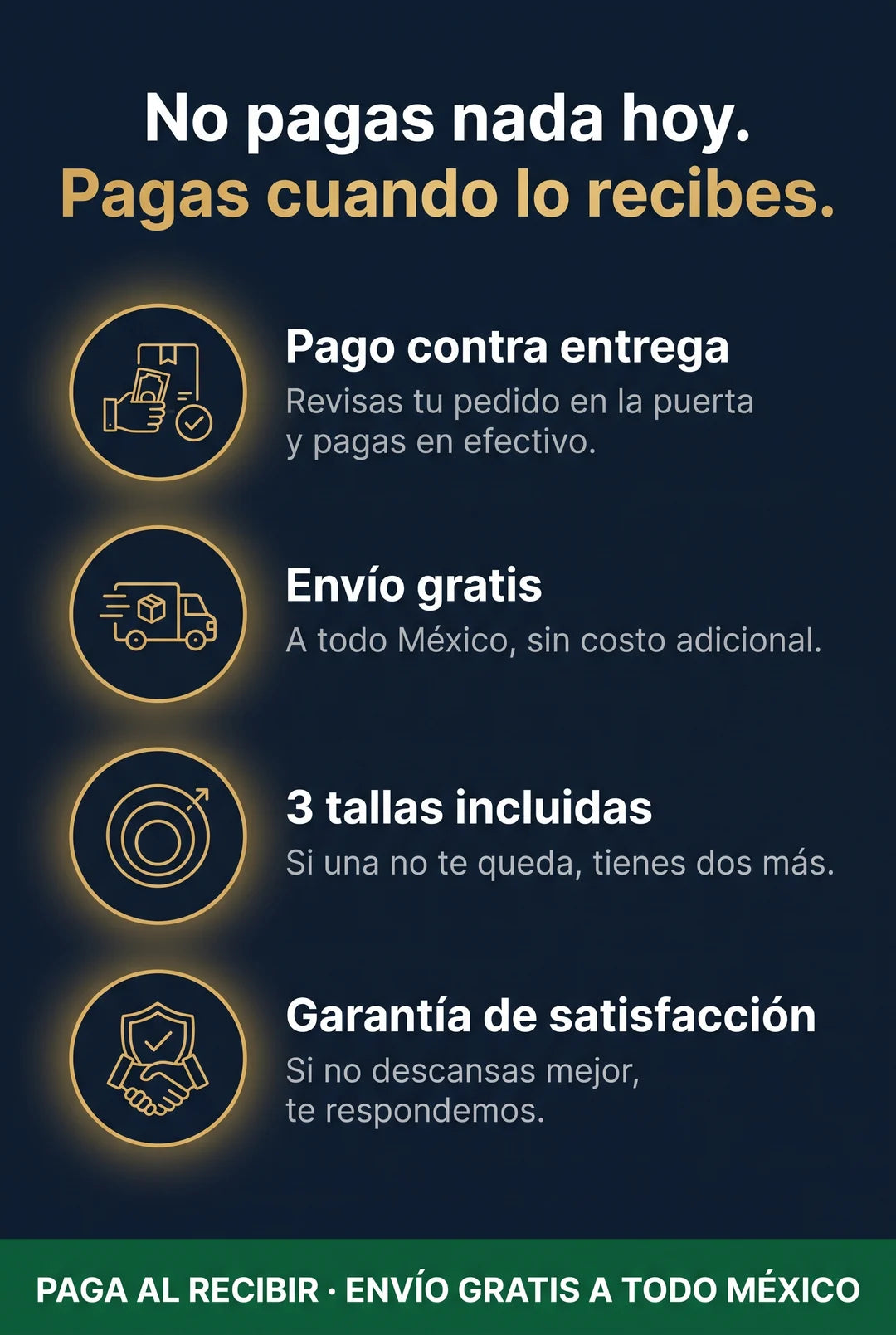 Pago contra entrega, envio gratis a todo Mexico y garantia de satisfaccion
