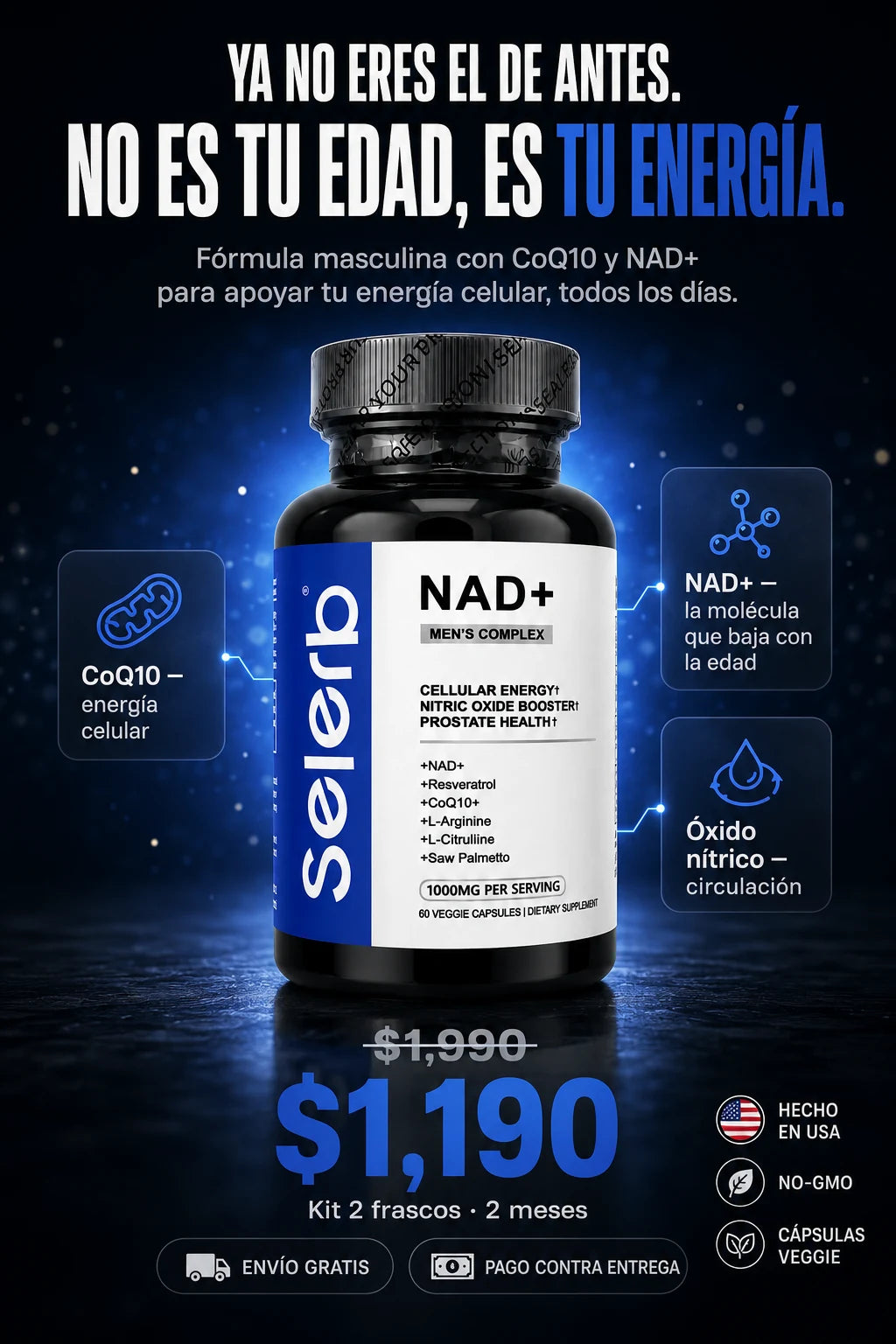 Selerb NAD+ Men's Complex - ya no eres el de antes, recupera tu energia