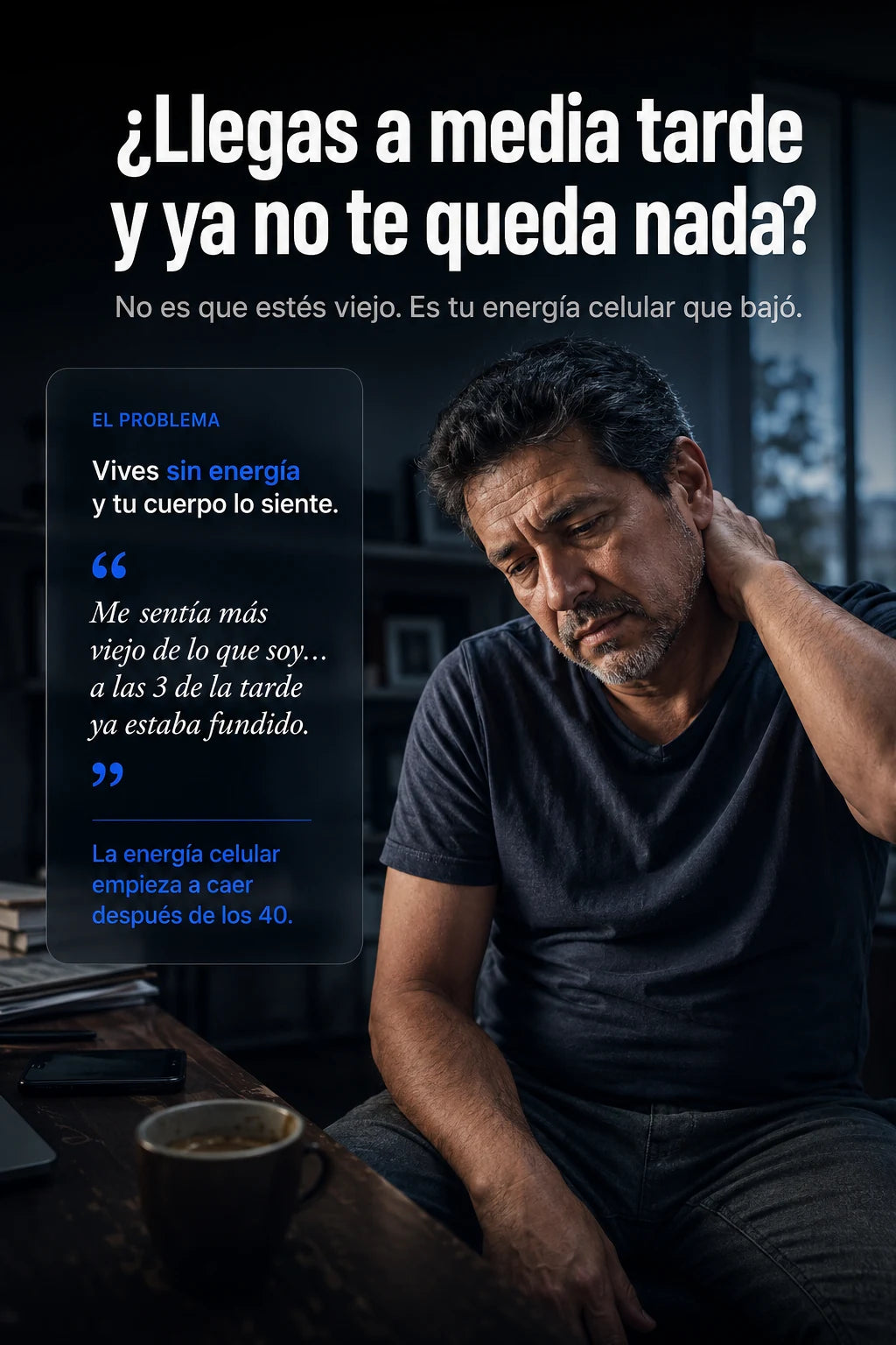 Hombre cansado a media tarde sin energia