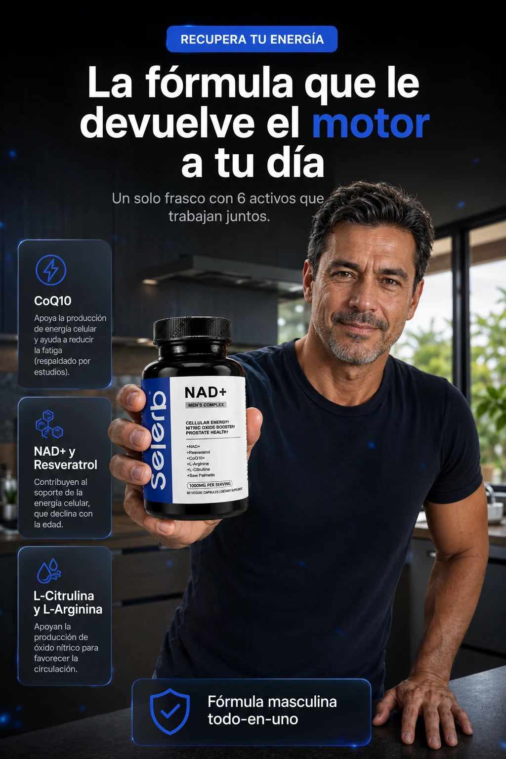 Selerb NAD+ con CoQ10 y NAD+ para la energia celular masculina
